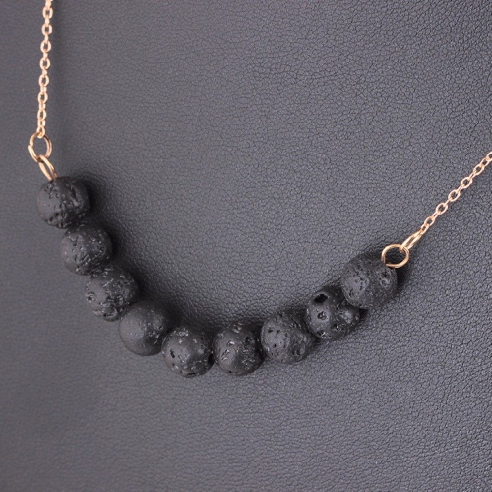 'Fire-Born' Lava Stone Beaded Gold Choker Necklace - Picture 2 of 6